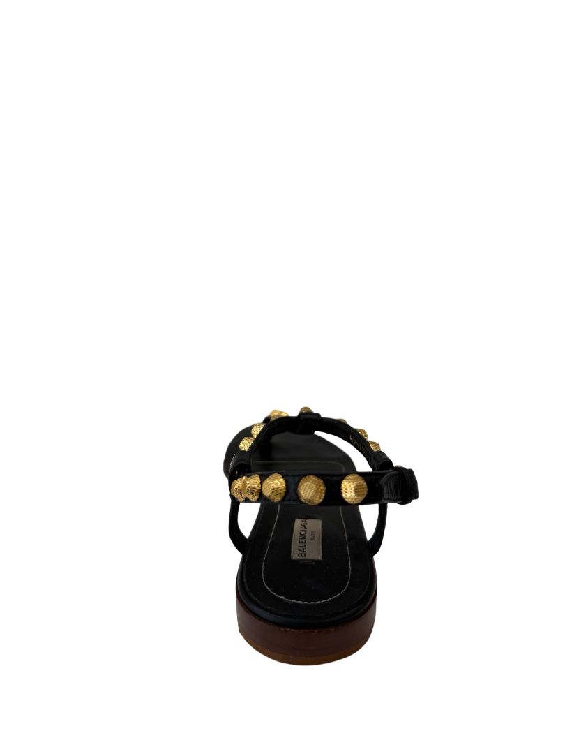 Balenciaga Black Sandals W Gold Studs. Size: 37