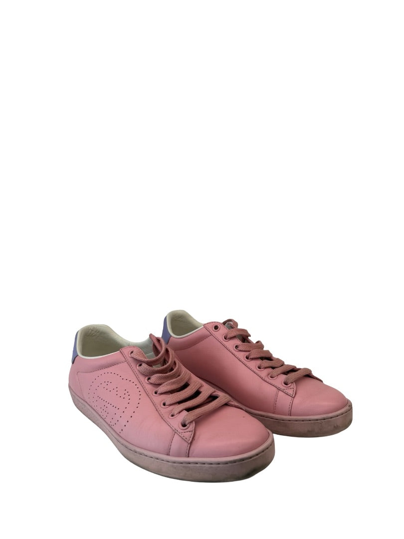 Gucci Pink Interlocking G Logo Leather Sneakers. Size: 37.5
