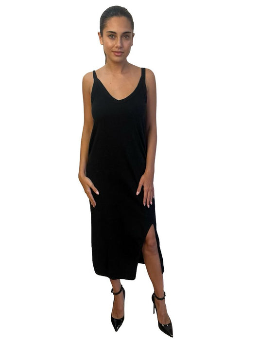 Bassike Black V Neck Slip Jersey Dress. Size: XXS