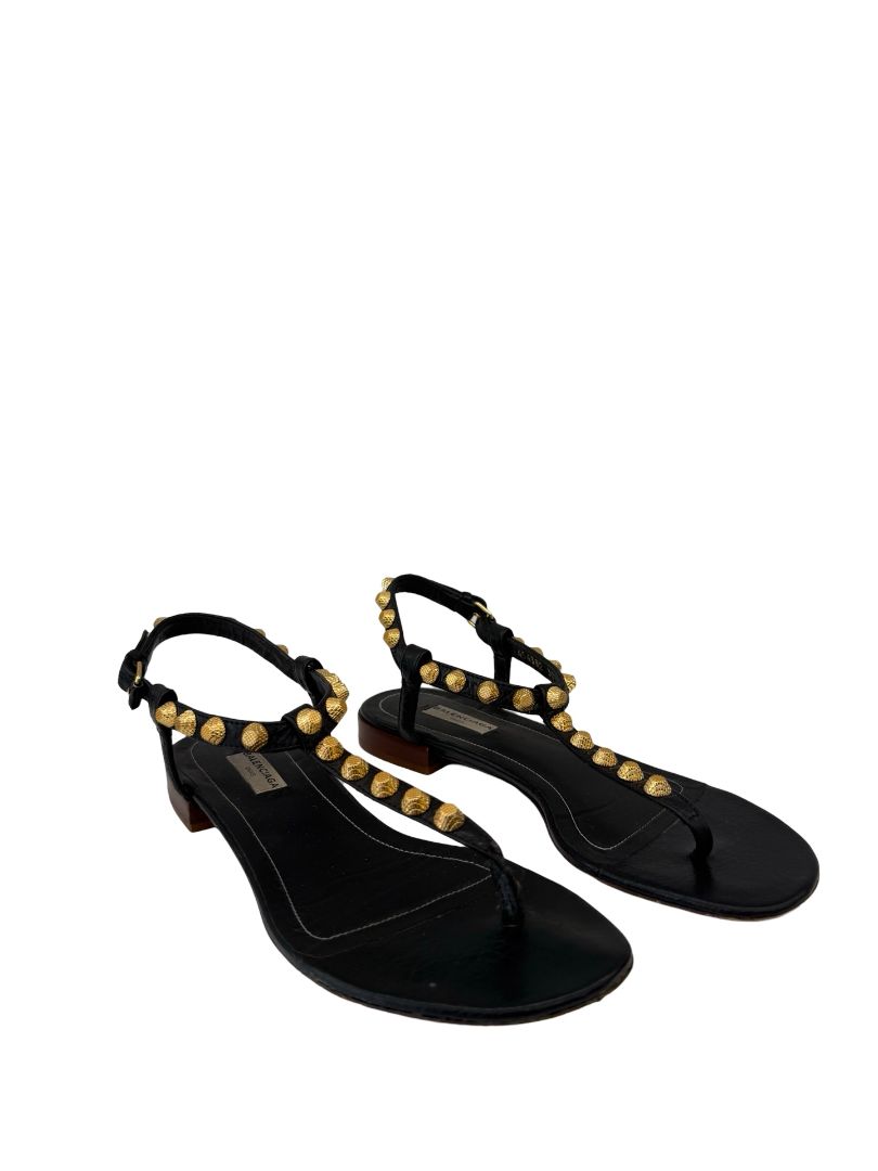 Balenciaga Black Sandals W Gold Studs. Size: 37