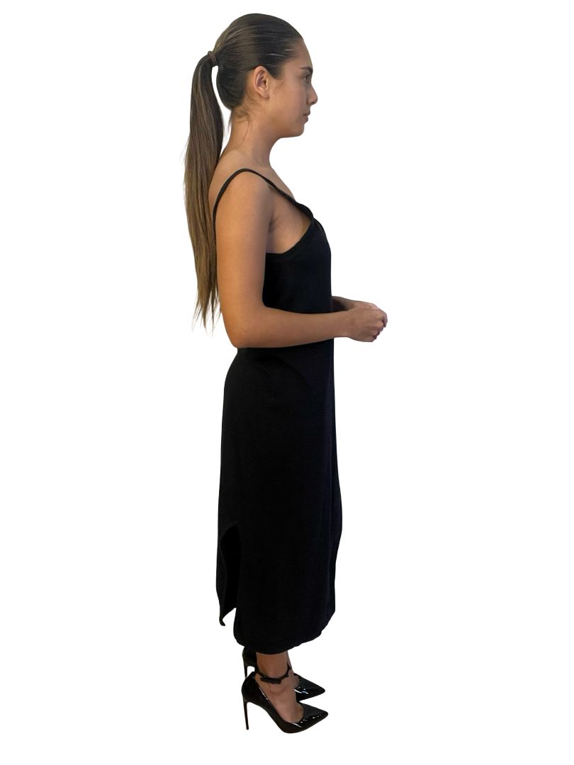 Bassike Black V Neck Slip Jersey Dress. Size: XXS