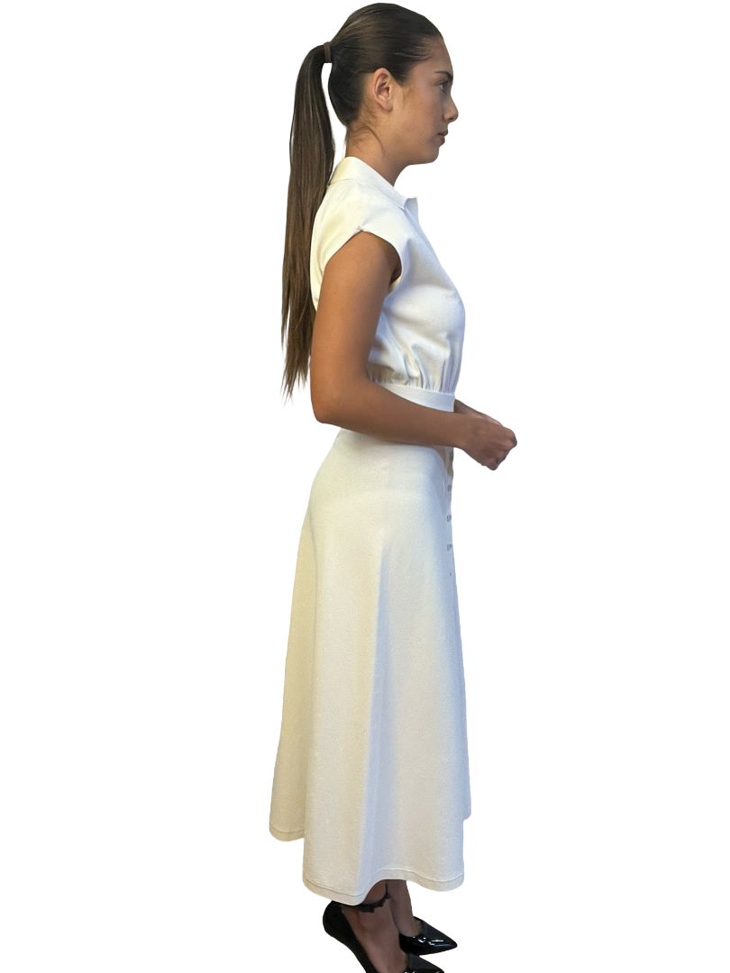 Scanlan Theodore Cream Crepe Knit Shirt Dress. Size: XS