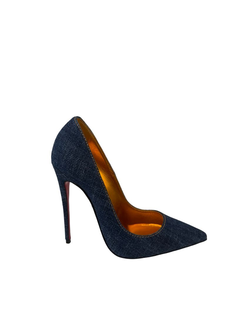 Christian Louboutin Blue 'So Kate' Denim Heels. Size: 37