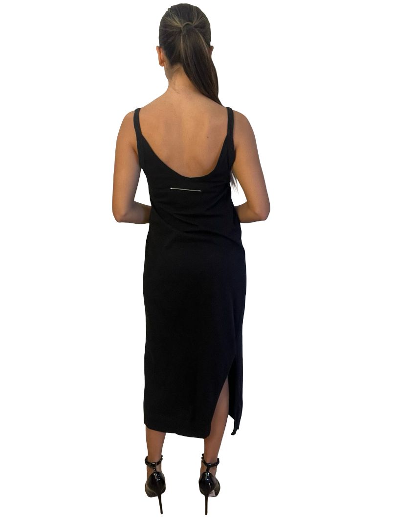 Bassike Black V Neck Slip Jersey Dress. Size: XXS