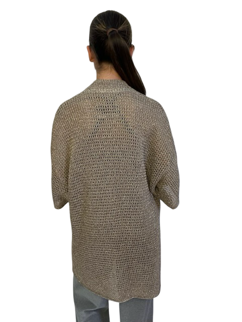 Malene Birger Gold Metallic Knit Short Sleeve Cardigan. Size: O/S