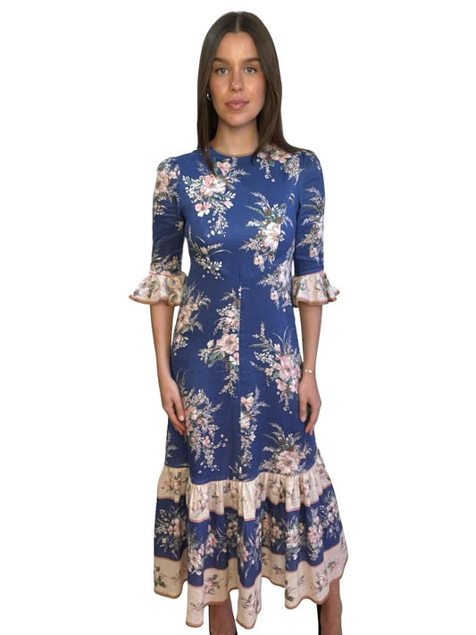 Zimmermann Blue Moonshine Floral Linen Maxi Dress. Size: 0