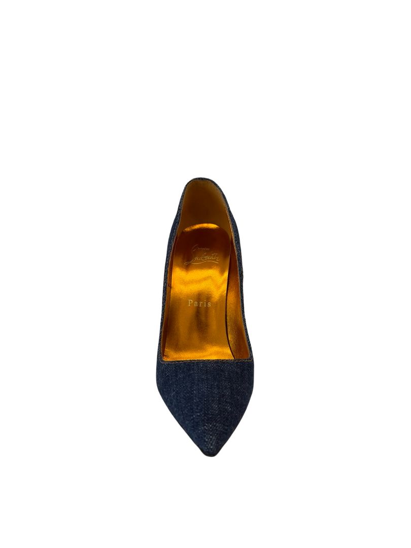 Christian Louboutin Blue 'So Kate' Denim Heels. Size: 37