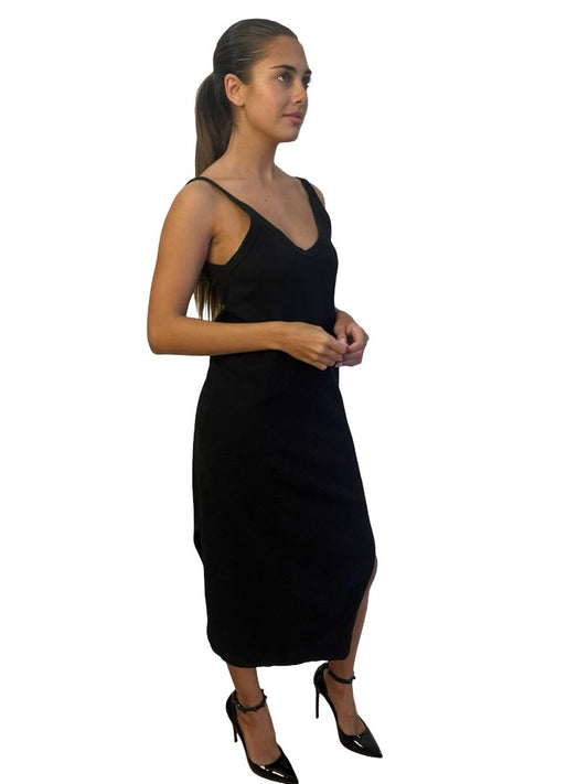 Bassike Black V Neck Slip Jersey Dress. Size: XXS