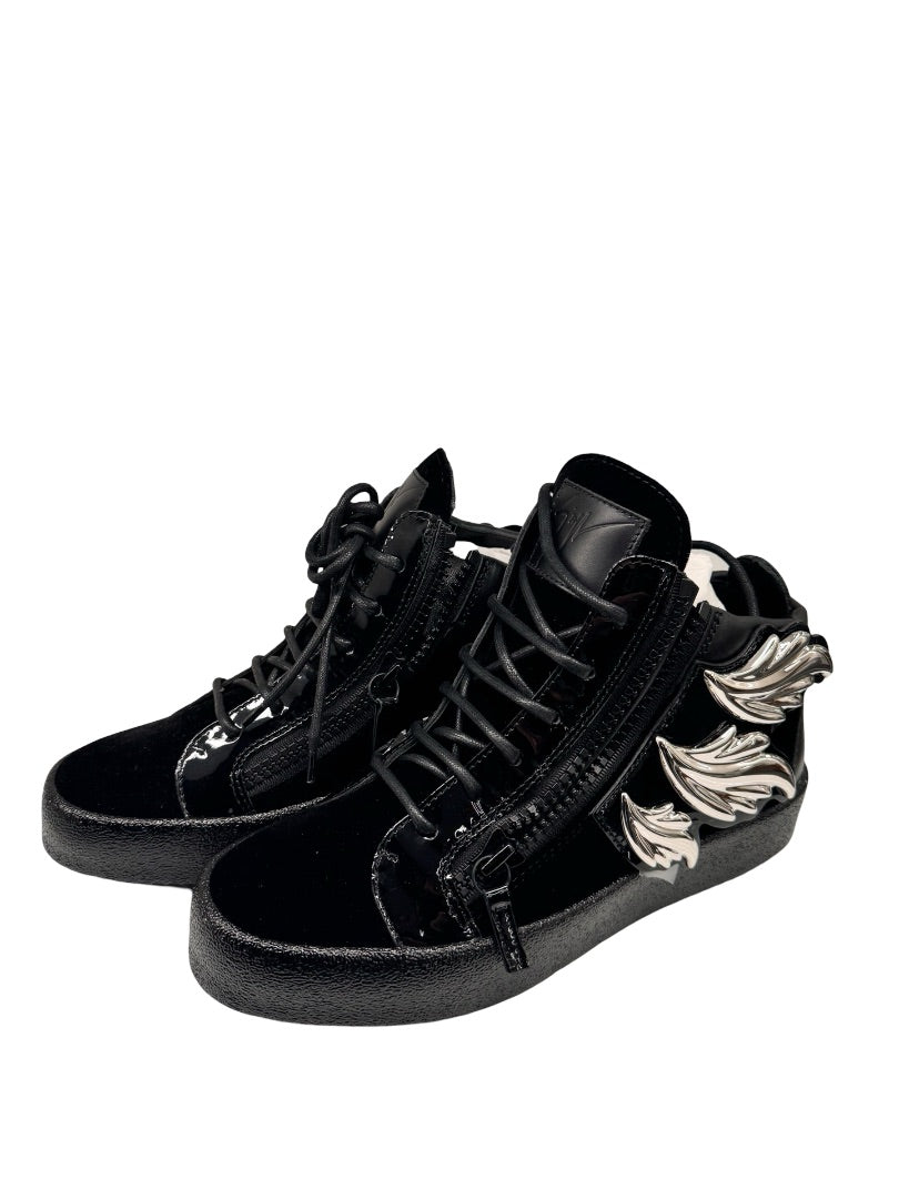 Giuseppe Zanotti Black Velvet Sneaker with Chrome Wings. Size: 41