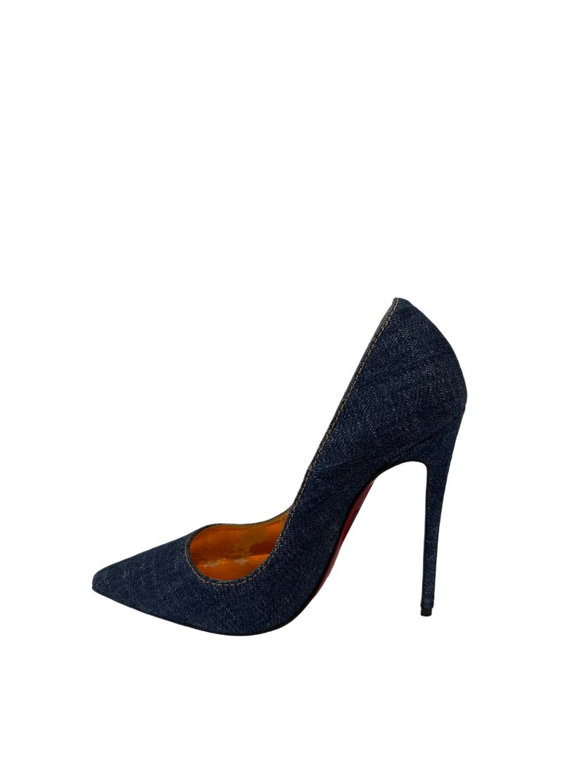 Christian Louboutin Blue 'So Kate' Denim Heels. Size: 37
