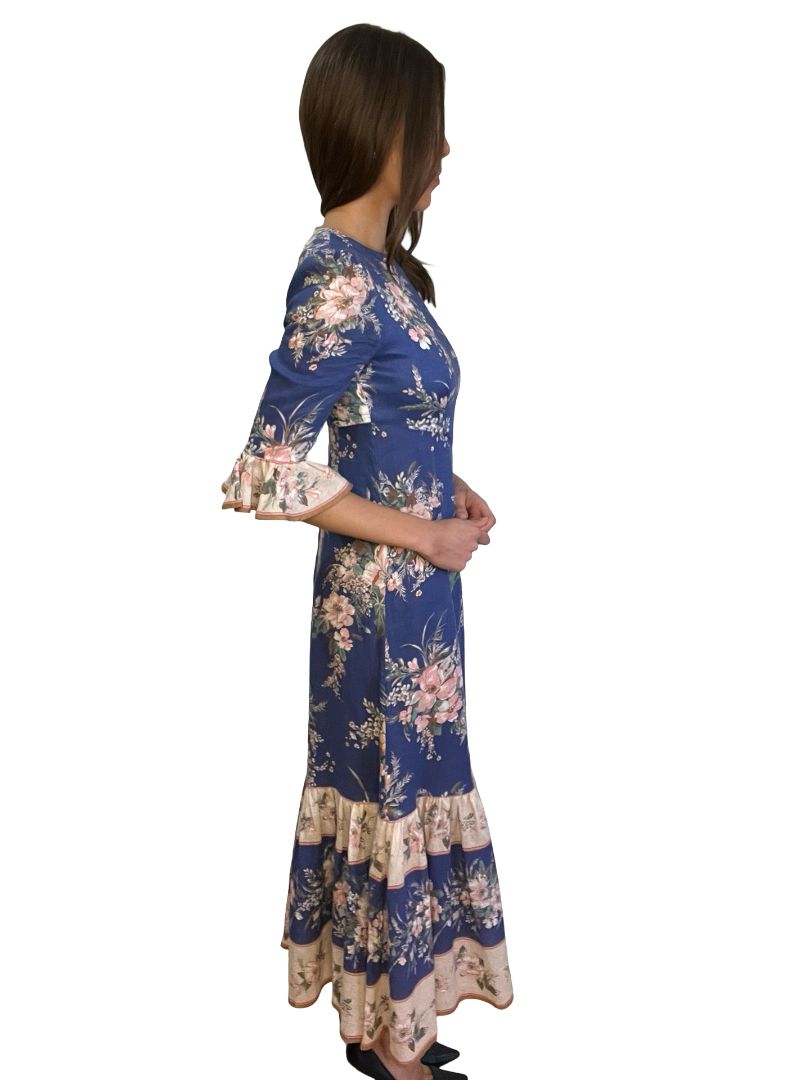Zimmermann Blue Moonshine Floral Linen Maxi Dress. Size: 0