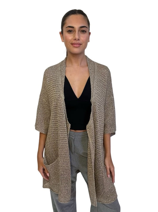 Malene Birger Gold Metallic Knit Short Sleeve Cardigan. Size: O/S