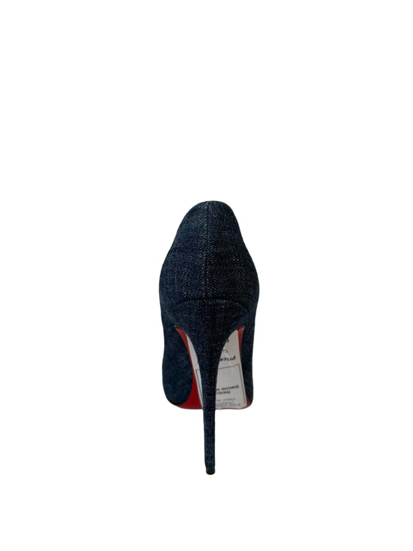 Christian Louboutin Blue 'So Kate' Denim Heels. Size: 37