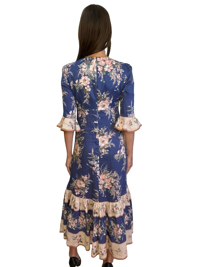 Zimmermann Blue Moonshine Floral Linen Maxi Dress. Size: 0