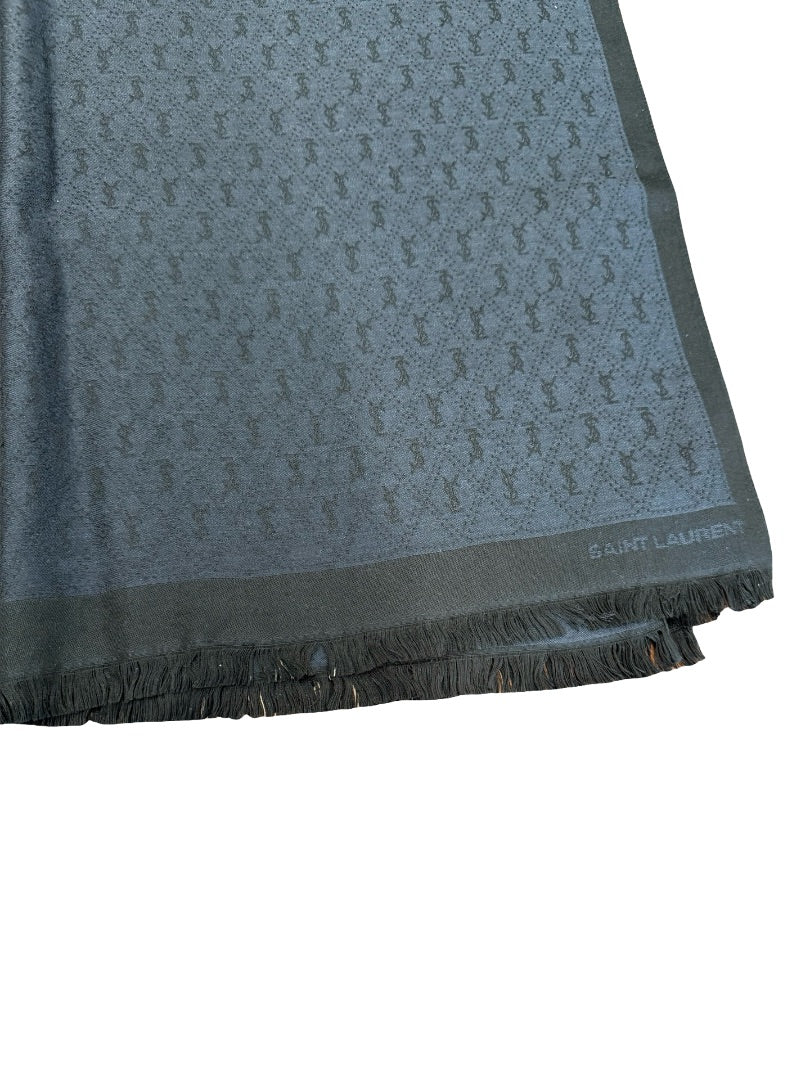 Saint Laurent Navi/Black Monogram Jacquard Scarf. Size: 170cm x 64cm