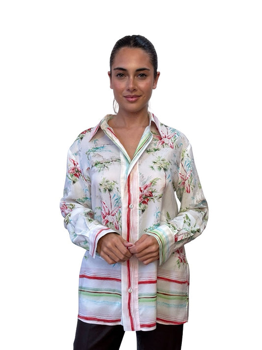True Royal Multi-Colour Palm Tree Tricolour Print Shirt. Size: 40