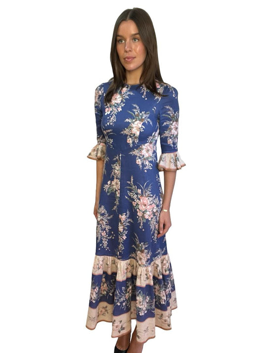 Zimmermann Blue Moonshine Floral Linen Maxi Dress. Size: 0