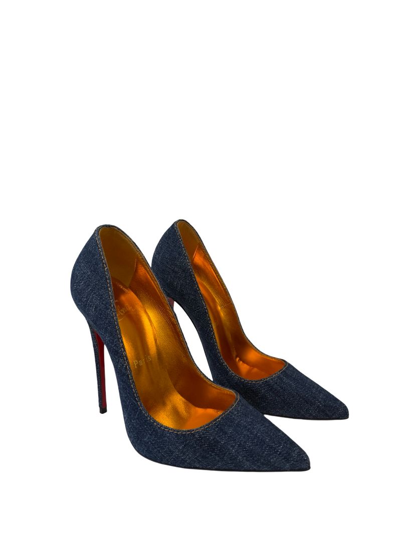 Christian Louboutin Blue 'So Kate' Denim Heels. Size: 37