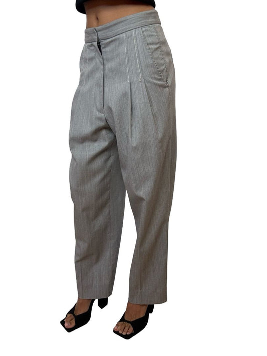 Bassike Grey Pleated Wool Pants. Size: 0