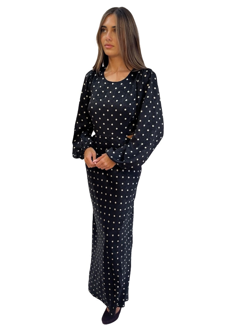 ASTR The Label Black / White Floral Print Polka Dot Long Sleeve Dress. Size: S
