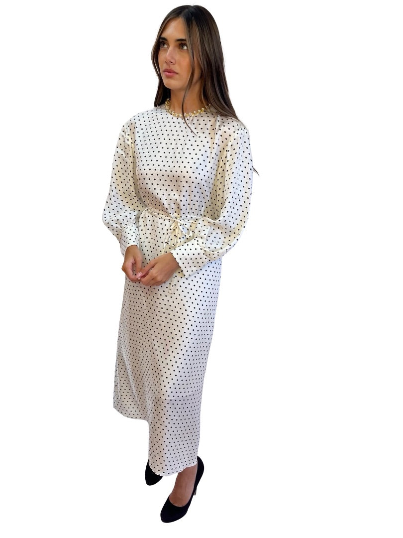 Sandro Cream Polda Dot Dress w/ Embellished Neck. Size: 10