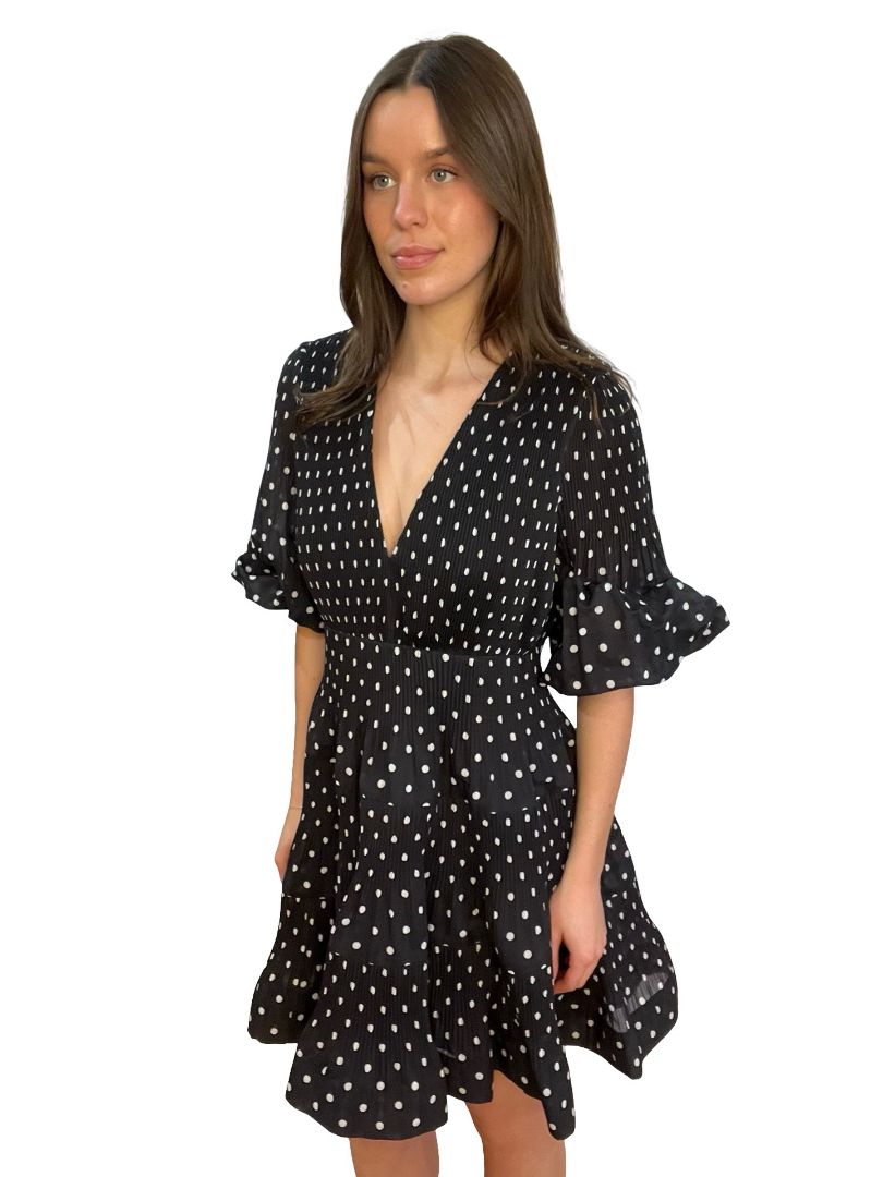 Zimmermann Black Polka Dot Pleated Mini Dress. Size: 3