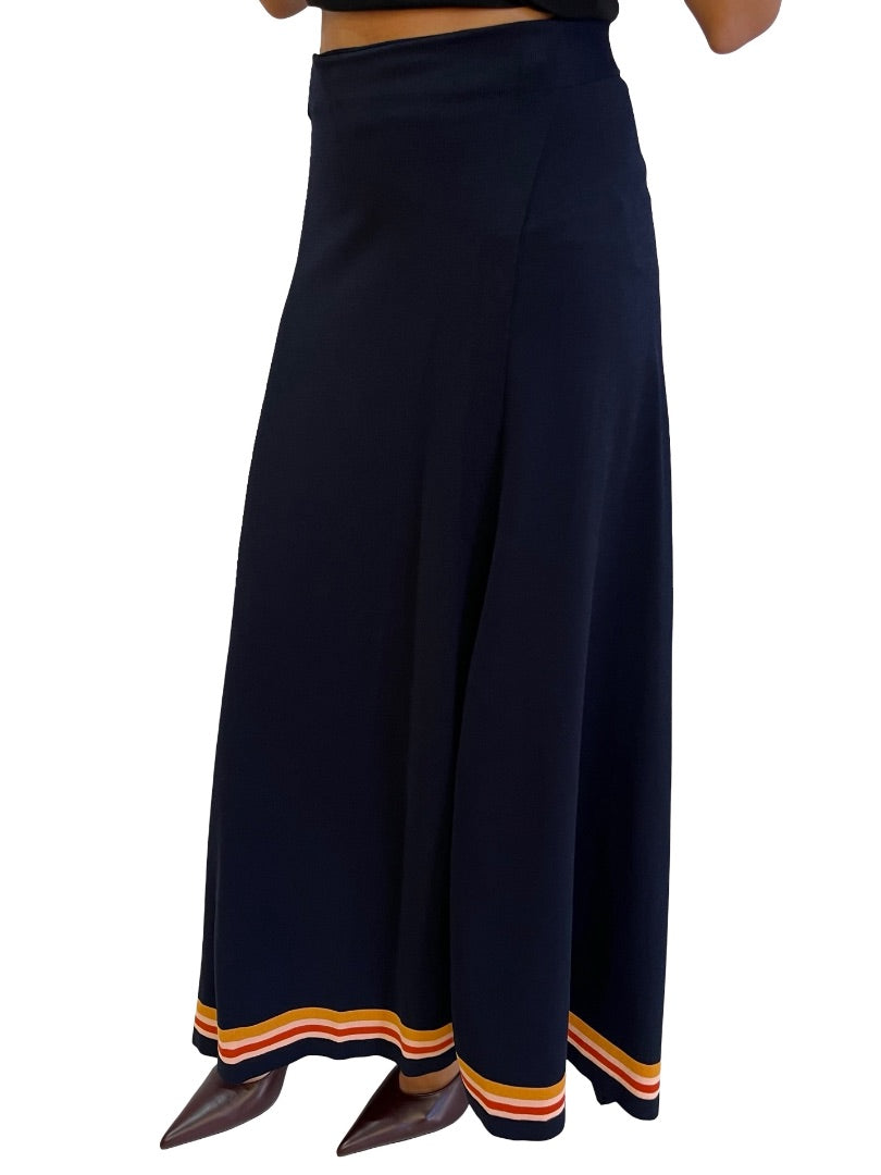 Scanlan Theodore Navy Wrap Skirt W Striped Bottom. Size: XS