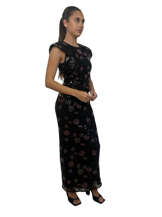Rotate Black Floral Sequin 'Lace Sleeveless Dress'. Size: 6