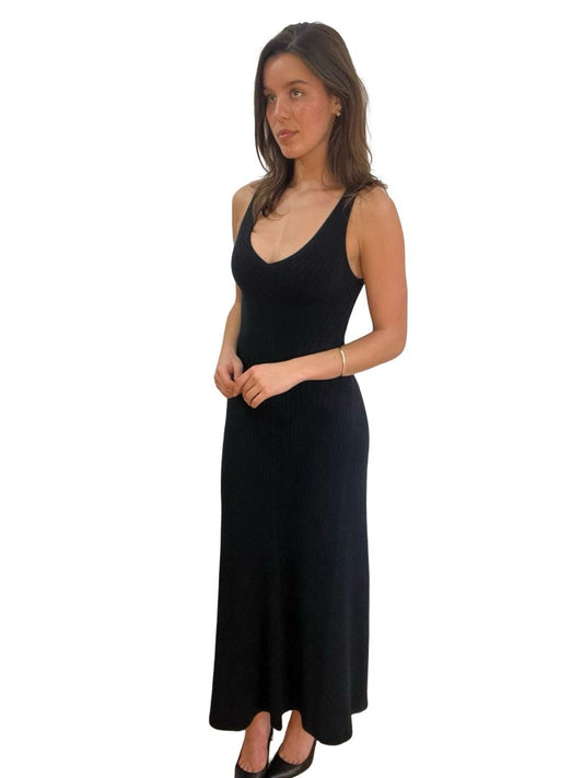 Anna Quan Black Long Sleeveless Stretch Cotton Dress. Size: 6