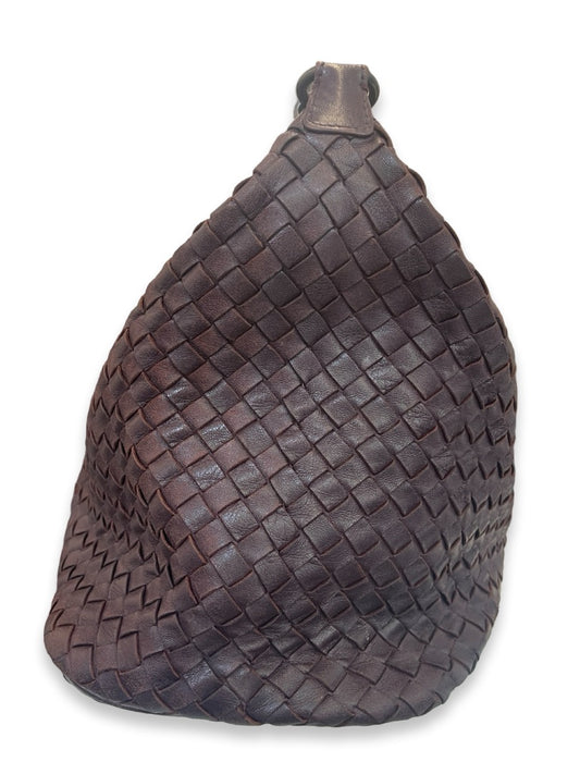 Bottega Veneta Dark Brown Intrecciato Leather Shoulder Bag. Size: Medium