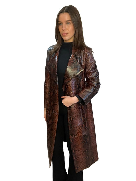 Nour Hammour Python Print Amina Cinched Python Leather Coat. Size: 34