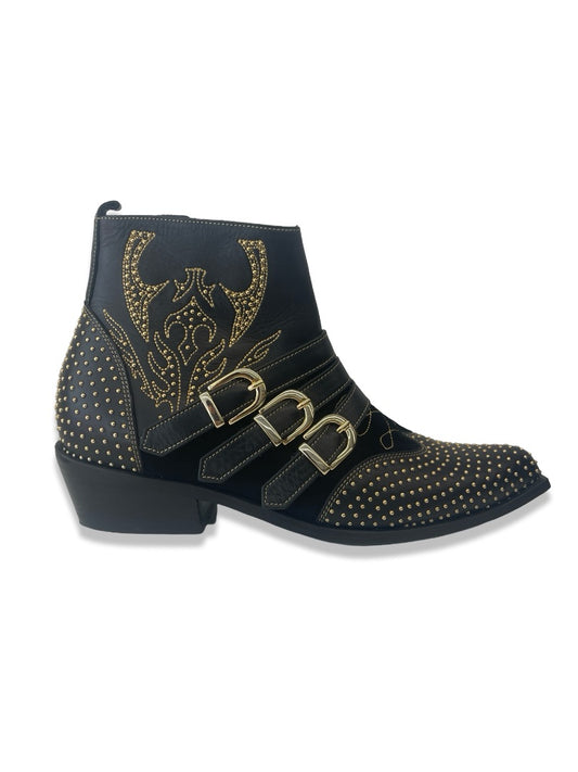 Anine Bing Black/Gold 'Penny' Western Ankle Boots. Size: 37