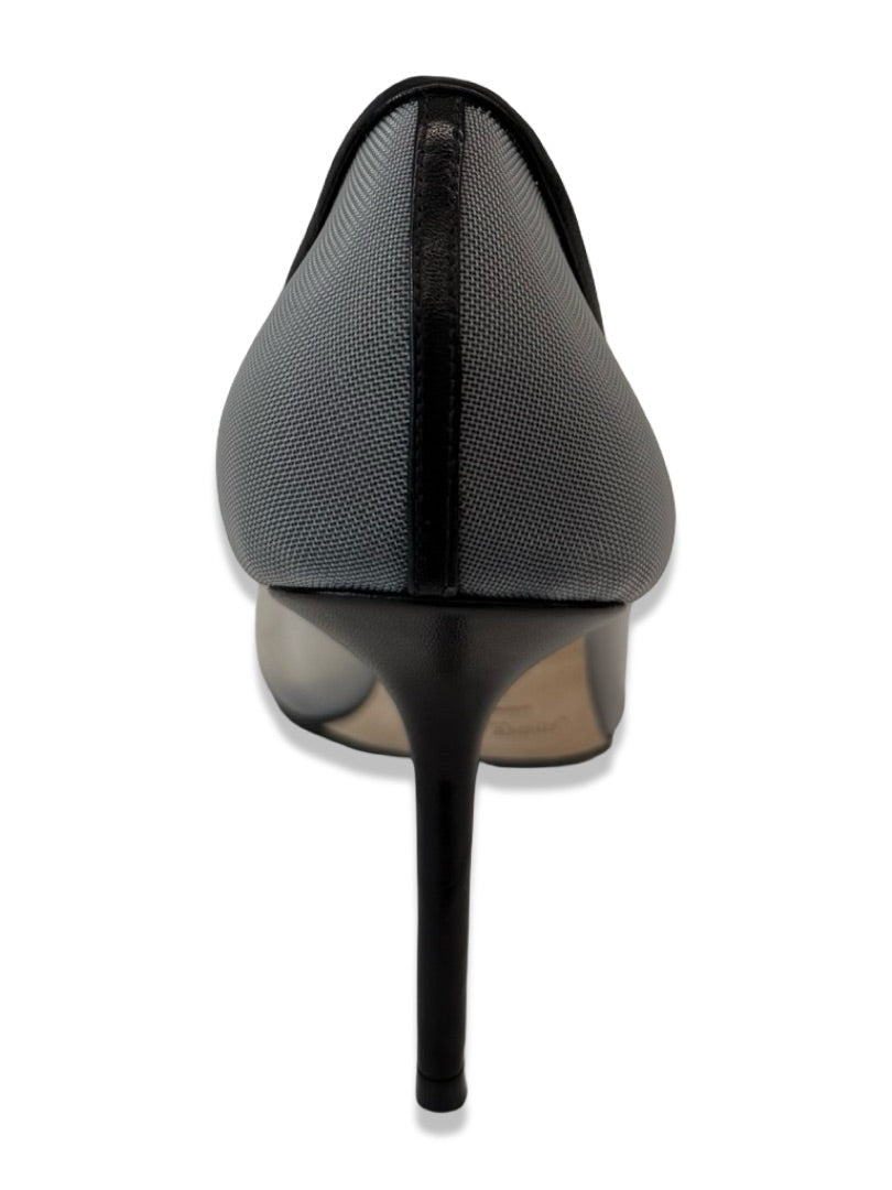 Jimmy Choo Grey/Black 'Mesh Logo Leather Bow Heels. Size: 40