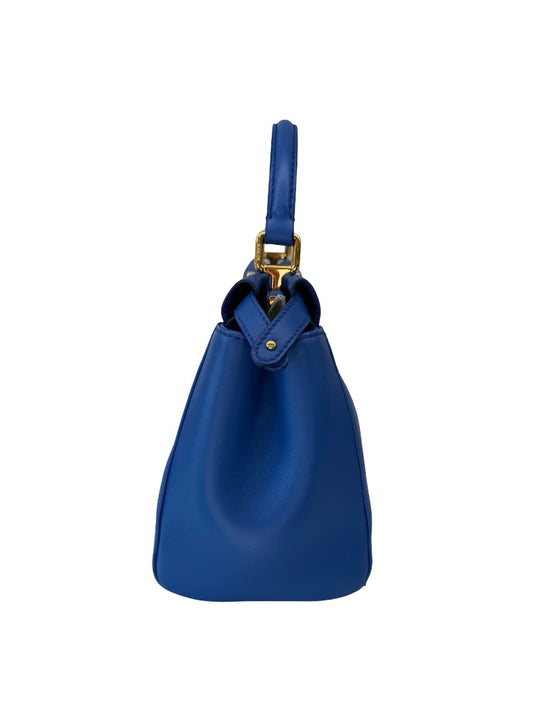 Fendi Blue Leather Peekaboo Mini Bag W Long Strap.