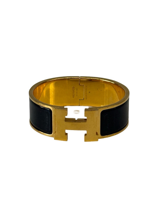 Hermes Black / Gold Clic Clac H Bracelet.