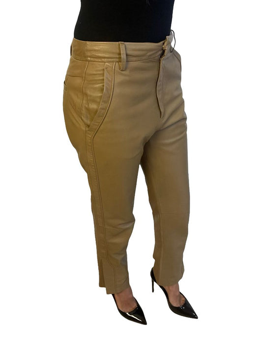 Scanlan Theodore Tan Buttoned Ankle Leather Pants. Size: 8