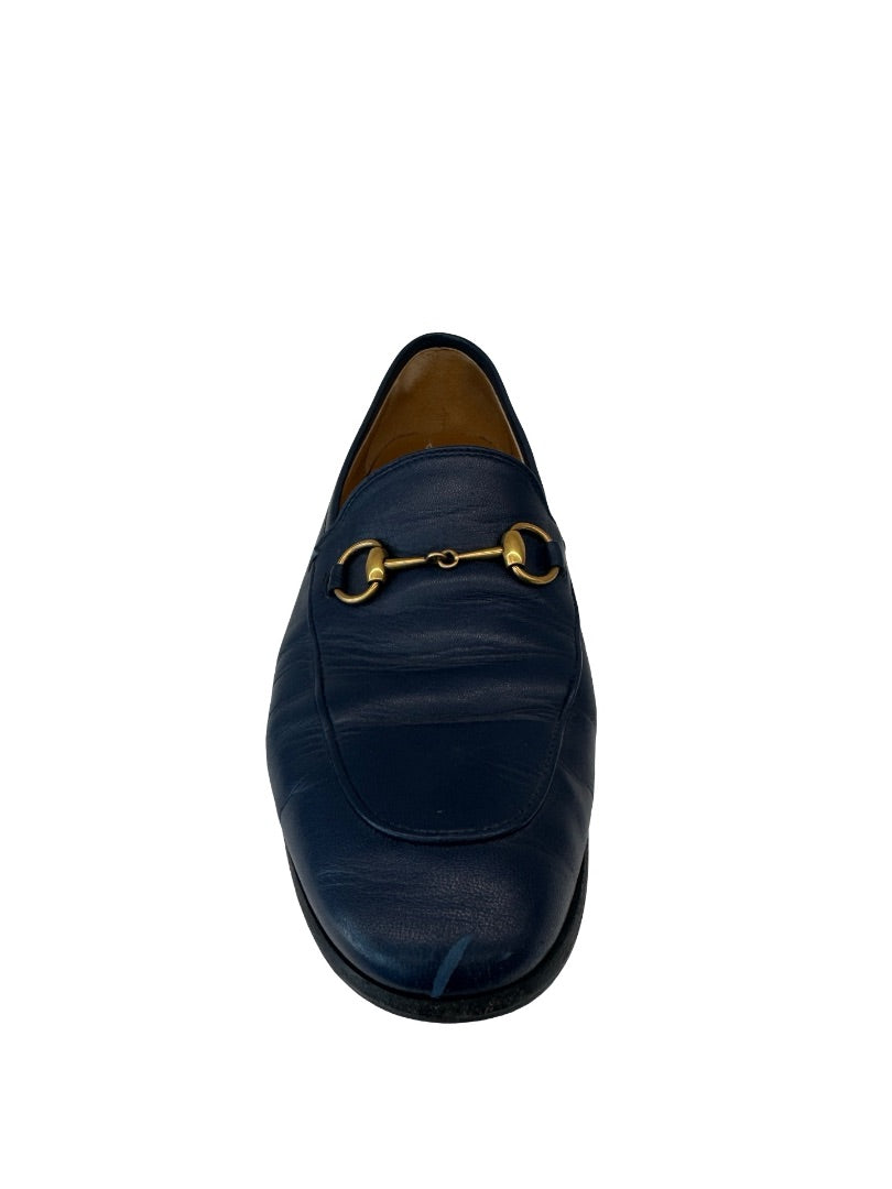Gucci Navy HorseBit Flat Slip Ons. Size: 38