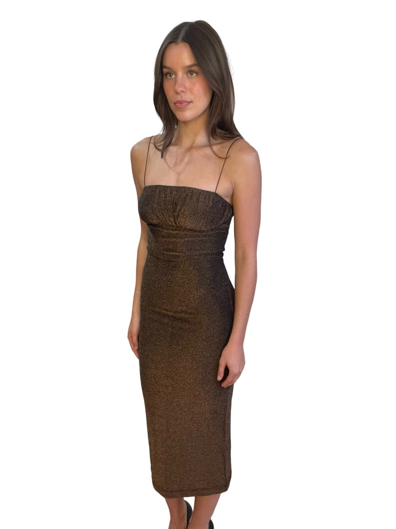 Hansel & Gretel Brown Glitter Slip Dress. Size: XS