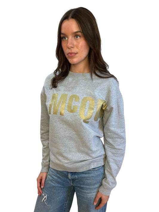 Alexander McQueen Grey Crewneck w/ Metallic Gold Font. Size: S