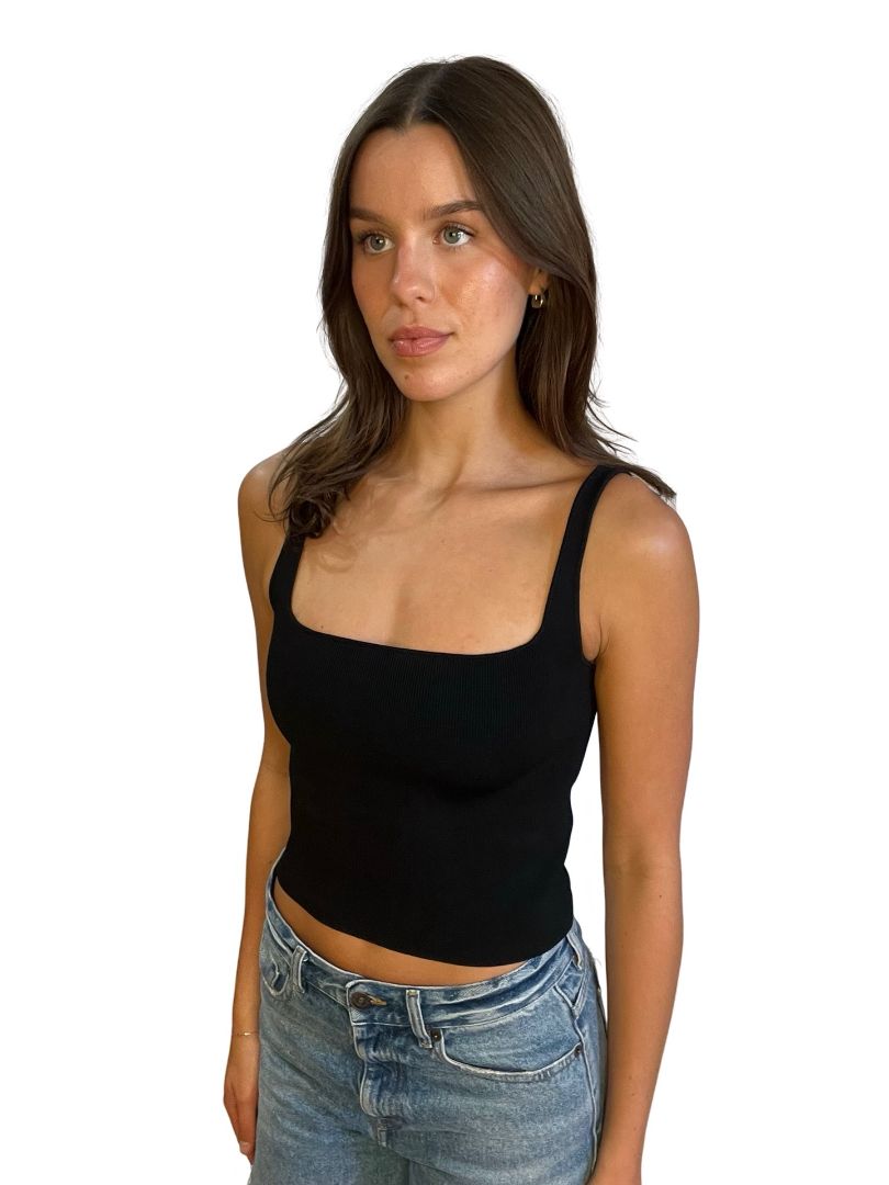 Scanlan Theodore Black Crepe Knit Square Camisole. Size: S
