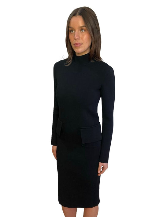 Scanlan Theodore Black Long Sleeve Crepe Knit Pocket Dress. Size: S