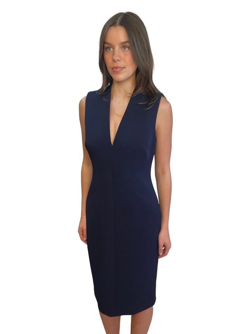 Rebecca Vallance Navy V-Neck Sleeveless Dress. Size: 12