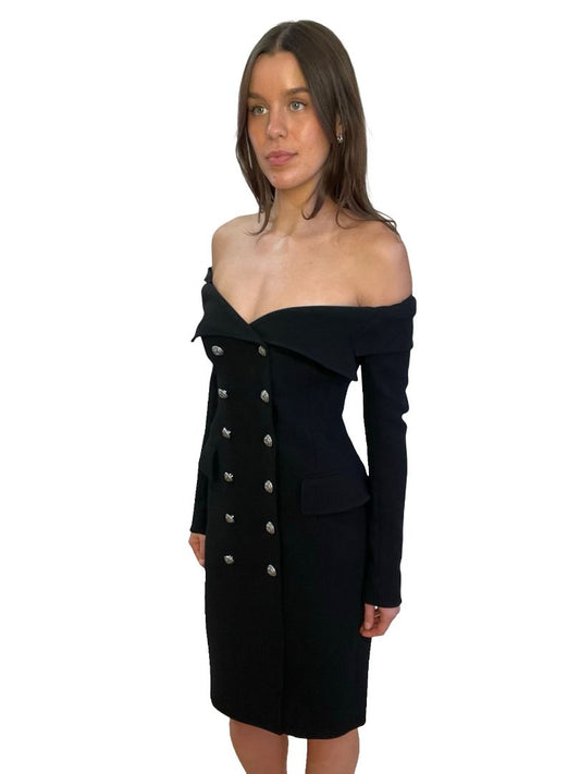 Faith Connexion Black Off Shoulder Double Breasted Jacket Dress. Size: 38