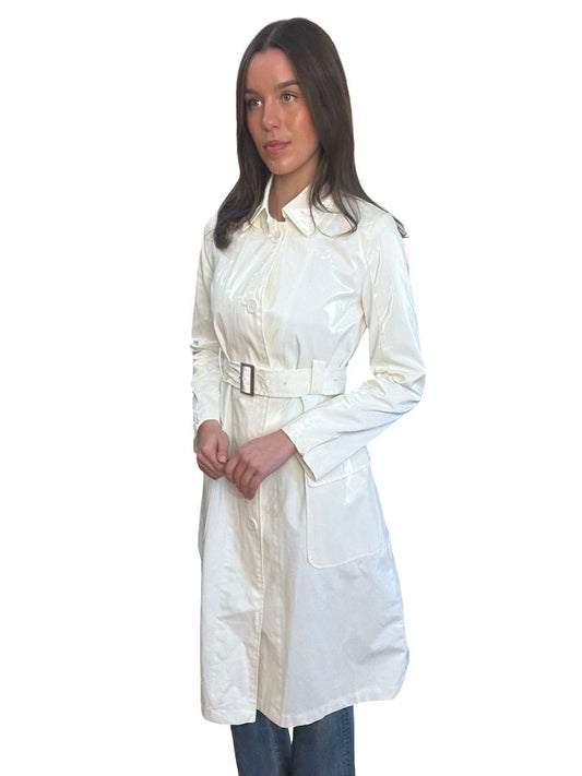Scanlan Theodore Off White Glossy Trench Coat. Size: 6