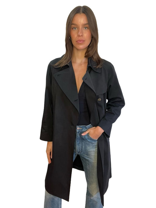 MaxMara Studio Black Belted Trench Coat. Size: 16