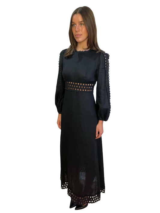Zimmermann Black Embroidered Cut Linen Dress. Size: 1