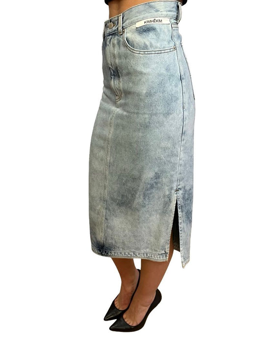 KIMHĒKIM Light Blue Acid Wash Denim Skirt. Size: 34