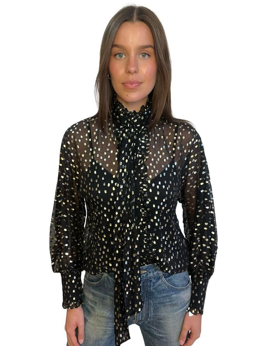 Zimmermann Black / Gold Lurex Spot Blouse. Size: 0