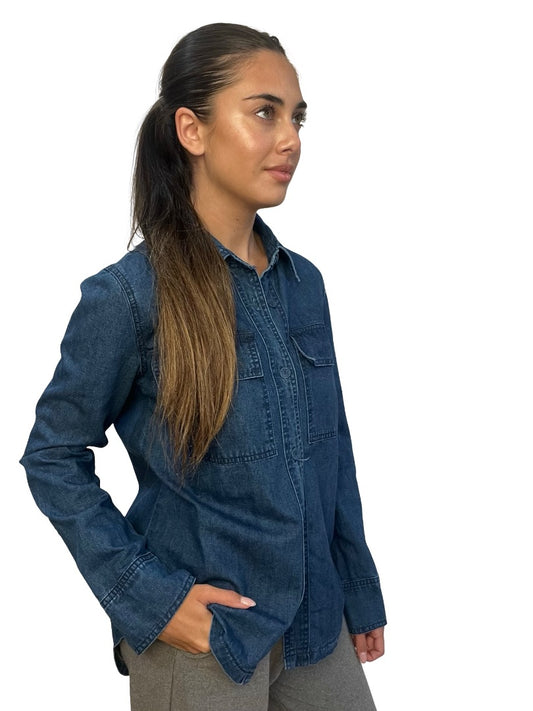 Skin & Threads Blue Cotton Linen Denim Shirt. Size: 1