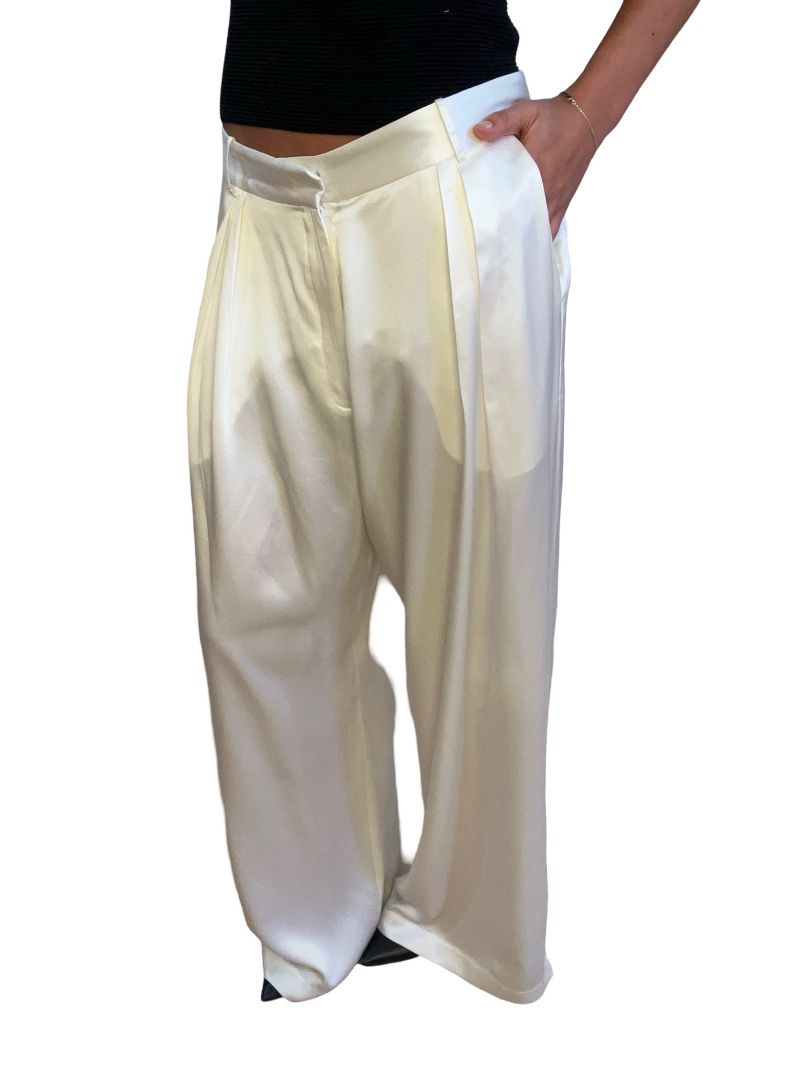Michael Lo Sordo Cream 'Relaxed Silk Boy Pants'. Size: 14